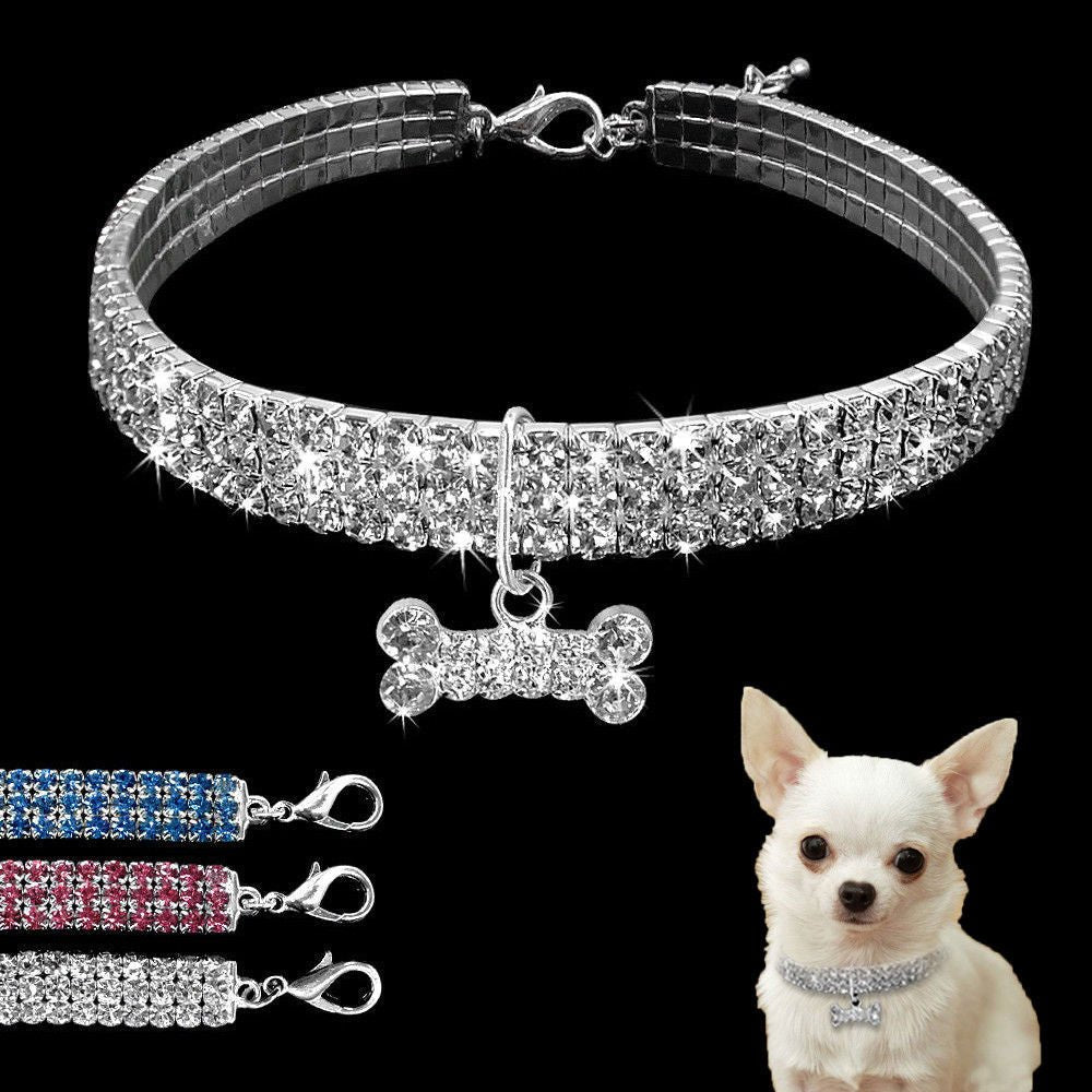Bling Rhinestone Dog Collar Crystal Puppy Chihuahua Pet Dog Collars Leash For Small Medium Dogs Cats - silverfoxgoods