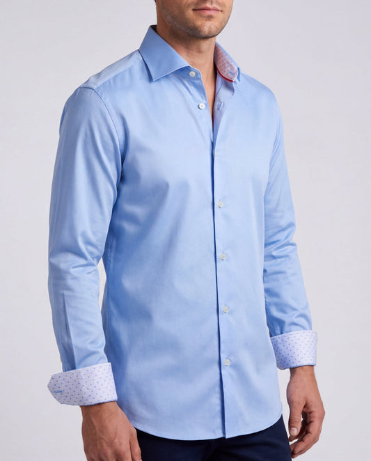 Blue Long Sleeve Shirt with contract trimming // Dual cuffs// contemporary fit - Final Sale - silverfoxgoods