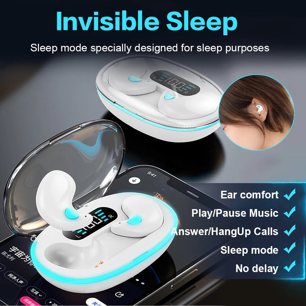 5.3 Stereo Headphones with Charging Case - Bluetooth Sleep Earphones - silverfoxgoods