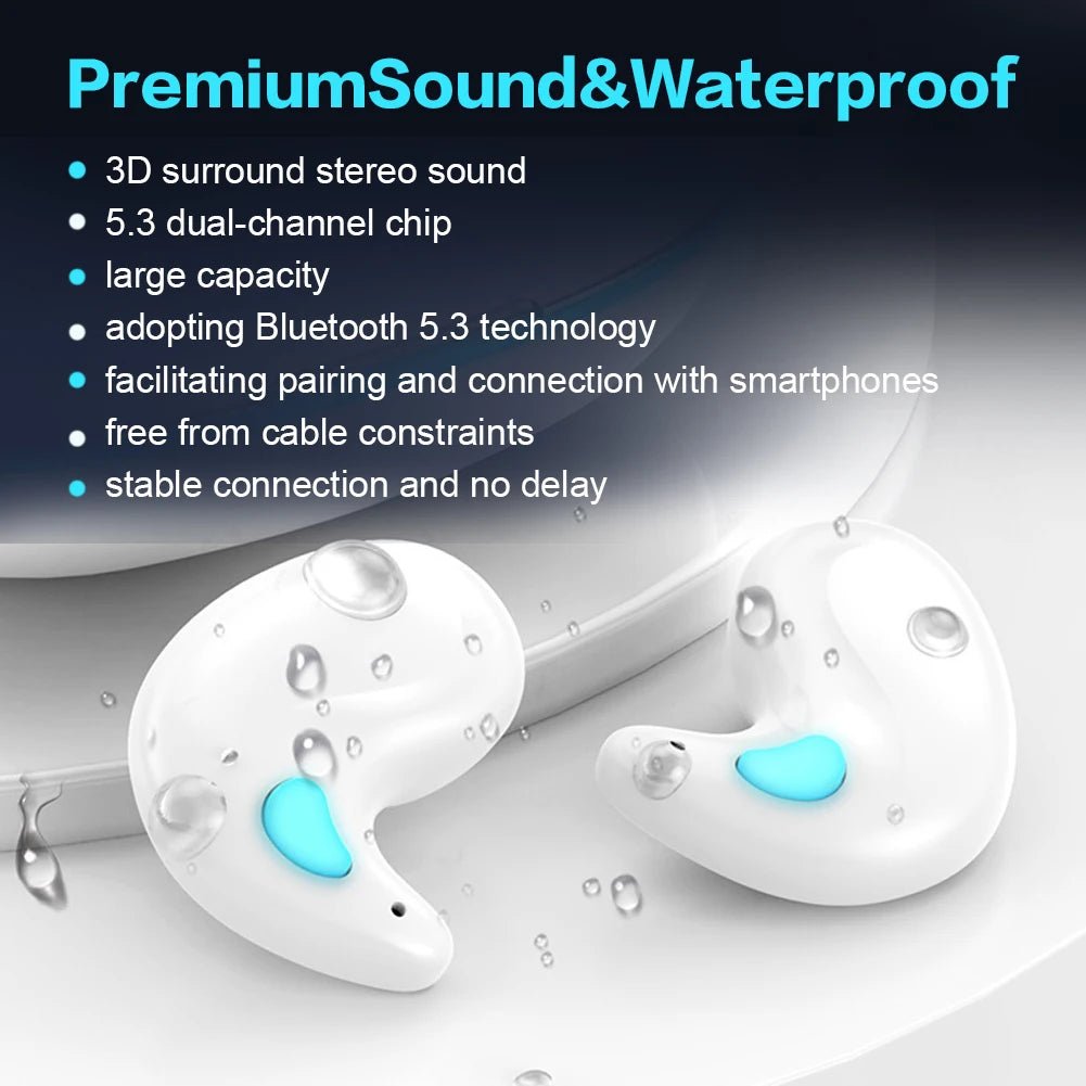 5.3 Stereo Headphones with Charging Case - Bluetooth Sleep Earphones - silverfoxgoods