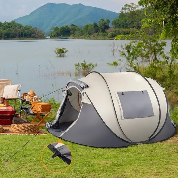 Camping Tent Boat Speed Open 3 - 4 People Coffee Fiber Pole Polyester Fabric 110.24*39.37*47.24 inch Family/Friends Party Camping - silverfoxgoods