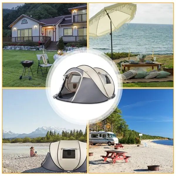 Camping Tent Boat Speed Open 3 - 4 People Coffee Fiber Pole Polyester Fabric 110.24*39.37*47.24 inch Family/Friends Party Camping - silverfoxgoods