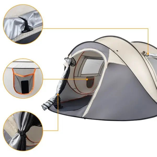 Camping Tent Boat Speed Open 3 - 4 People Coffee Fiber Pole Polyester Fabric 110.24*39.37*47.24 inch Family/Friends Party Camping - silverfoxgoods