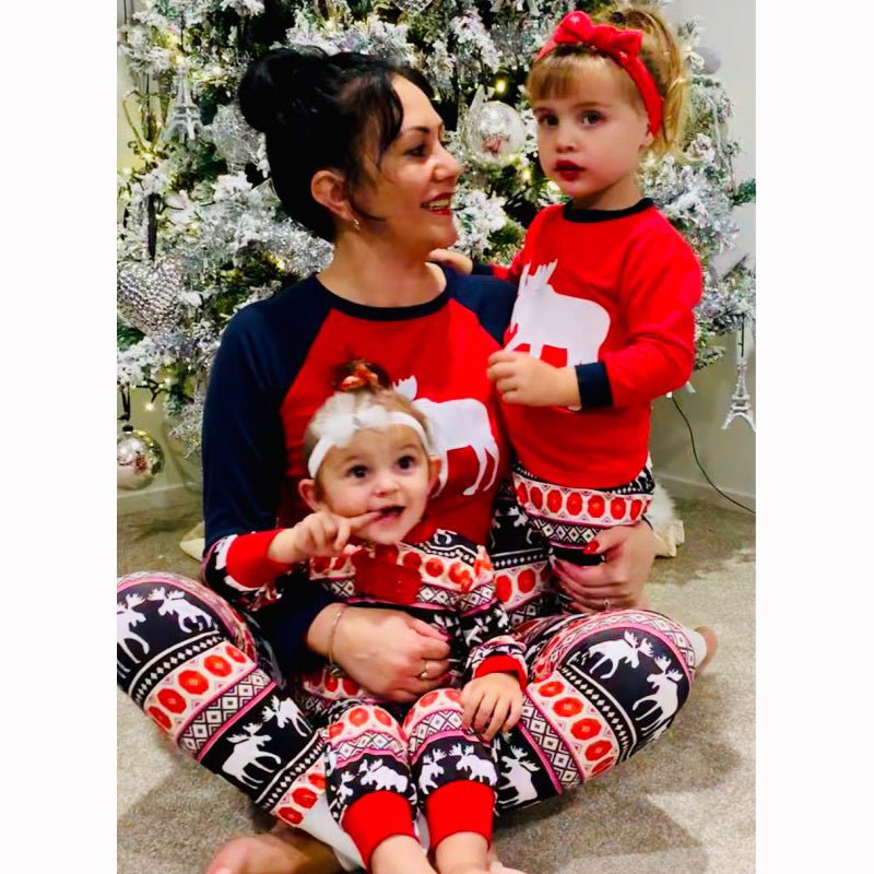 Christmas elk print family pajamas - silverfoxgoods