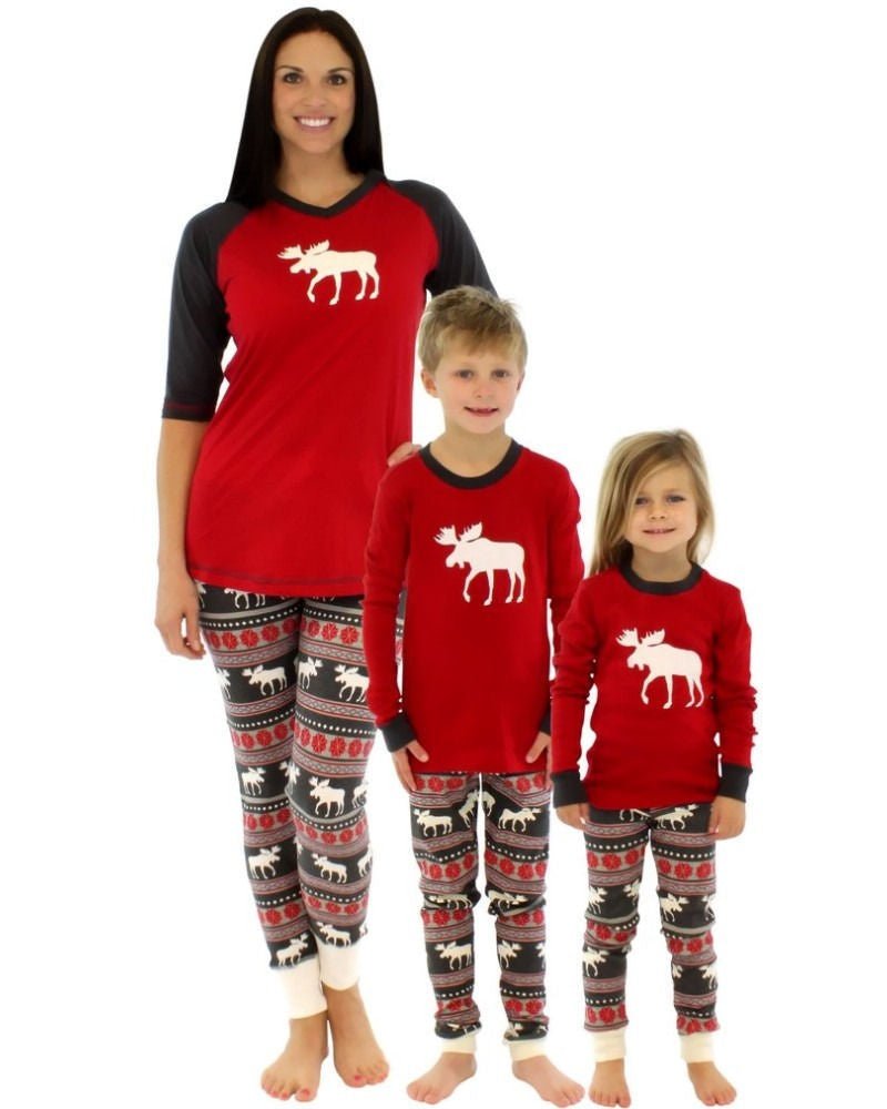 Christmas elk print family pajamas - silverfoxgoods