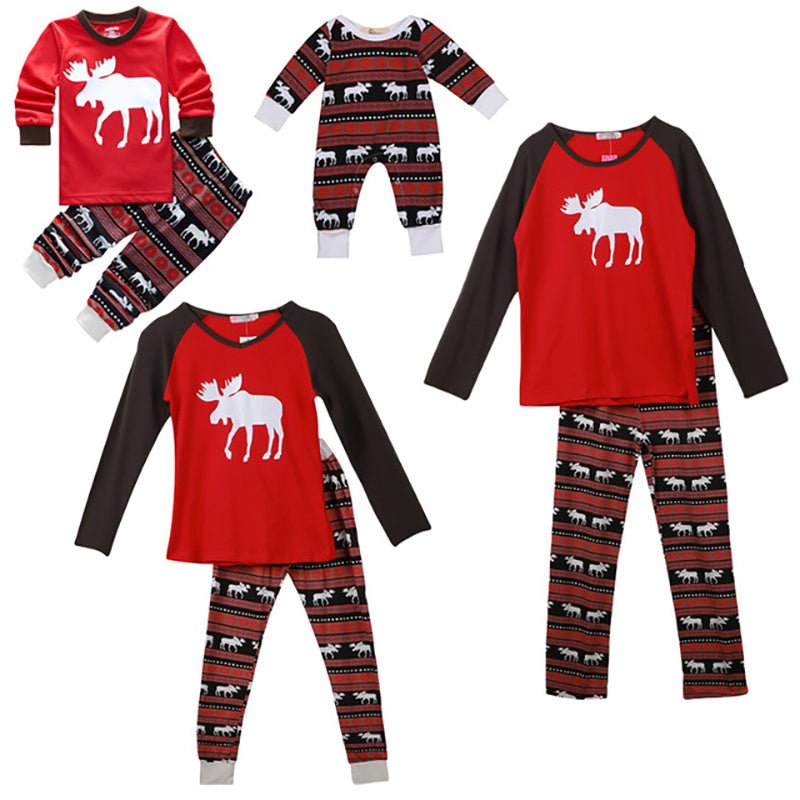 Christmas elk print family pajamas - silverfoxgoods