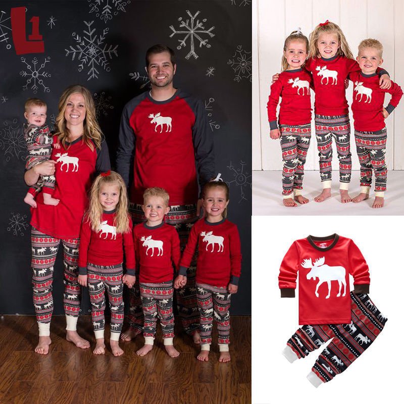 Christmas elk print family pajamas - silverfoxgoods