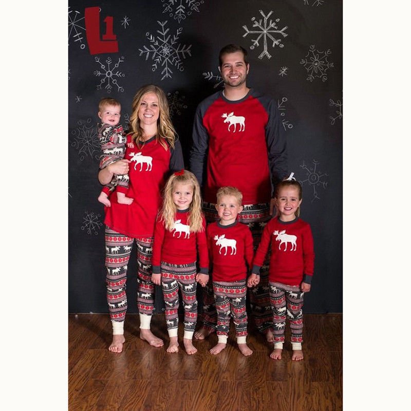 Christmas elk print family pajamas - silverfoxgoods