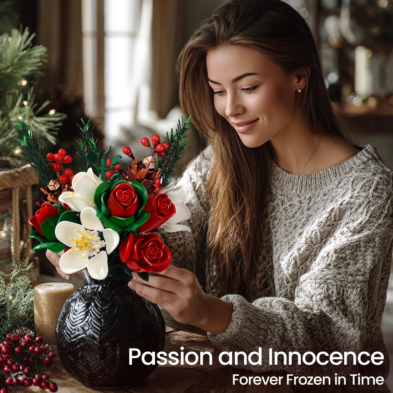 DIY Christmas Roses Bouquet Building Set - Creative Adult Gift - silverfoxgoods