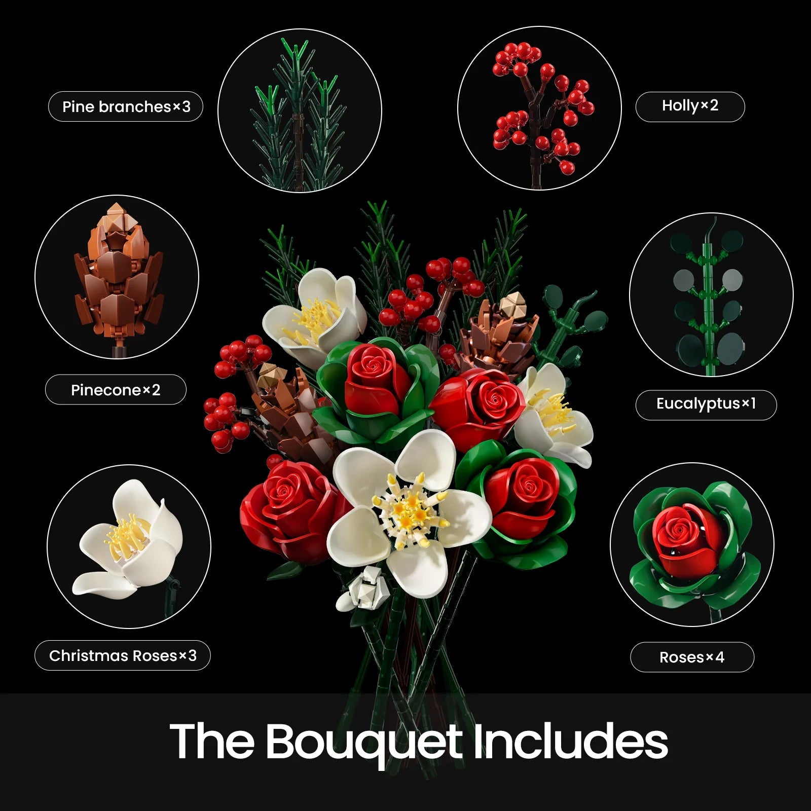 DIY Christmas Roses Bouquet Building Set - Creative Adult Gift - silverfoxgoods