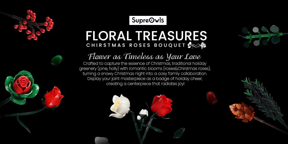 DIY Christmas Roses Bouquet Building Set - Creative Adult Gift - silverfoxgoods