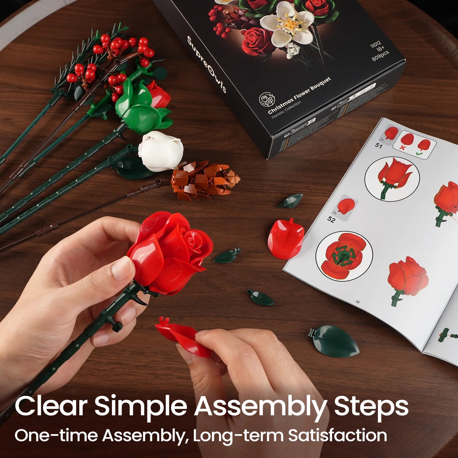 DIY Christmas Roses Bouquet Building Set - Creative Adult Gift - silverfoxgoods