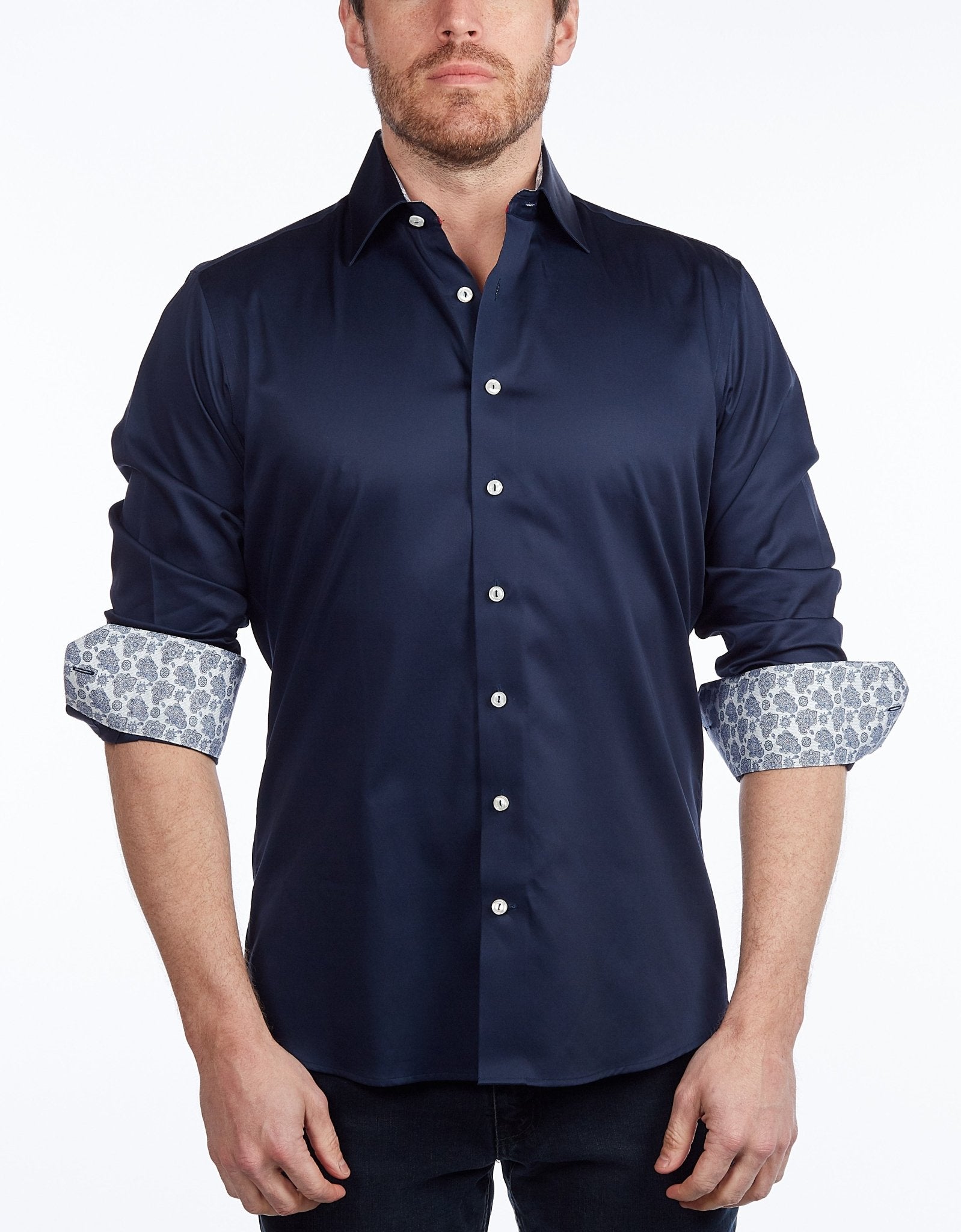 Contrast Collar Button-Up Shirt | SilverFoxGoods