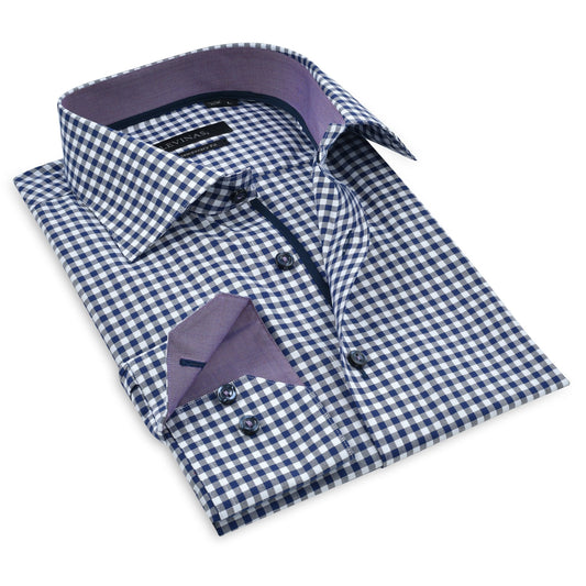 Contrast Collar Button - Up Shirt // Navy + Burgundy - Contemporary Fit - contrast trimming - final sale - silverfoxgoods