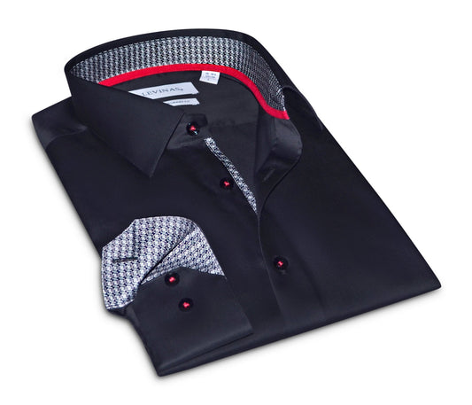 David Button - Up Shirt With Contrast Details // Black // Contemporary Fit (Regular) - silverfoxgoods