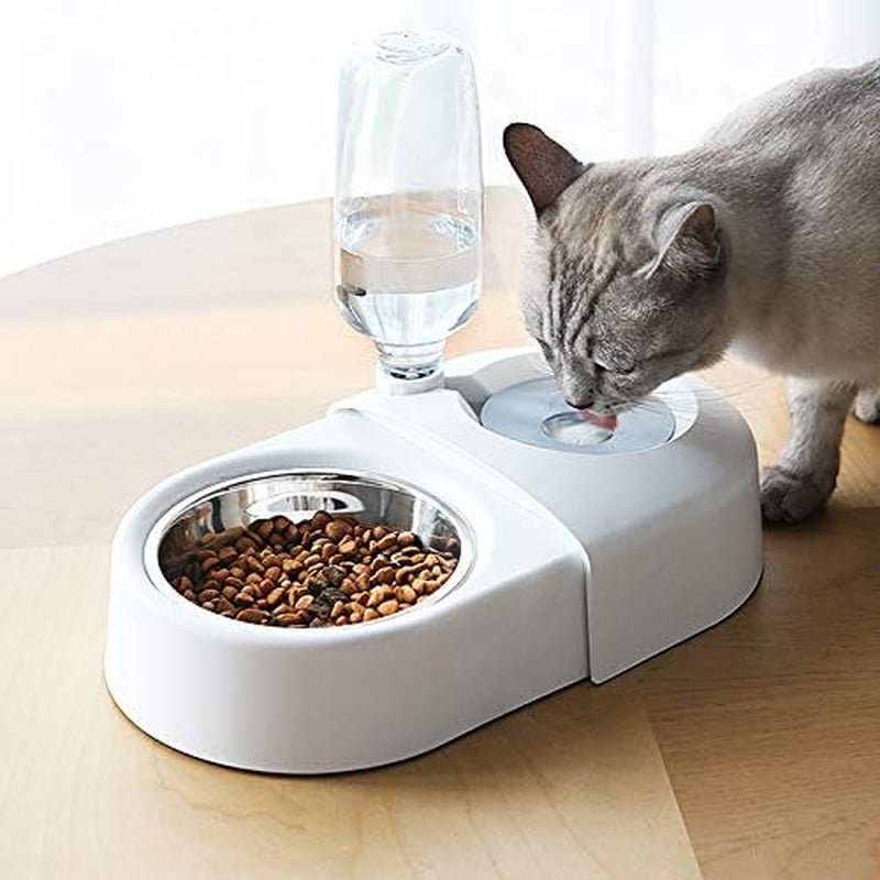 Dog Cat Food Bowls，Double Dog Bowls for Small Dogs，Automatic Drinking Water,Detachable and Stable Separation Design，Suitable for Cats/Small Dogs(White) - silverfoxgoods