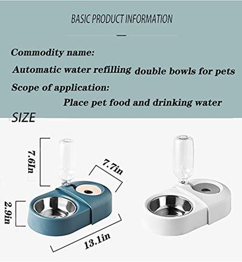 Dog Cat Food Bowls，Double Dog Bowls for Small Dogs，Automatic Drinking Water,Detachable and Stable Separation Design，Suitable for Cats/Small Dogs(White) - silverfoxgoods
