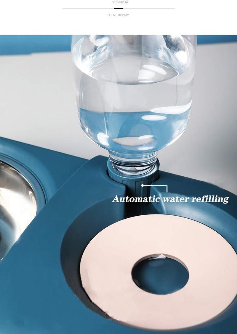 Dog Cat Food Bowls，Double Dog Bowls for Small Dogs，Automatic Drinking Water,Detachable and Stable Separation Design，Suitable for Cats/Small Dogs(White) - silverfoxgoods