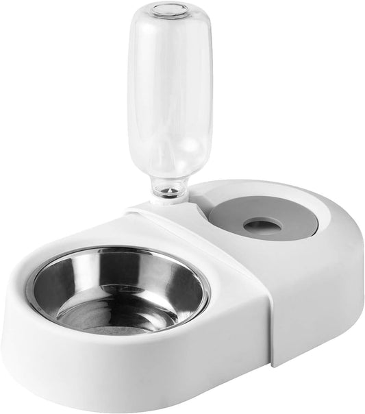Dog Cat Food Bowls，Double Dog Bowls for Small Dogs，Automatic Drinking Water,Detachable and Stable Separation Design，Suitable for Cats/Small Dogs(White) - silverfoxgoods