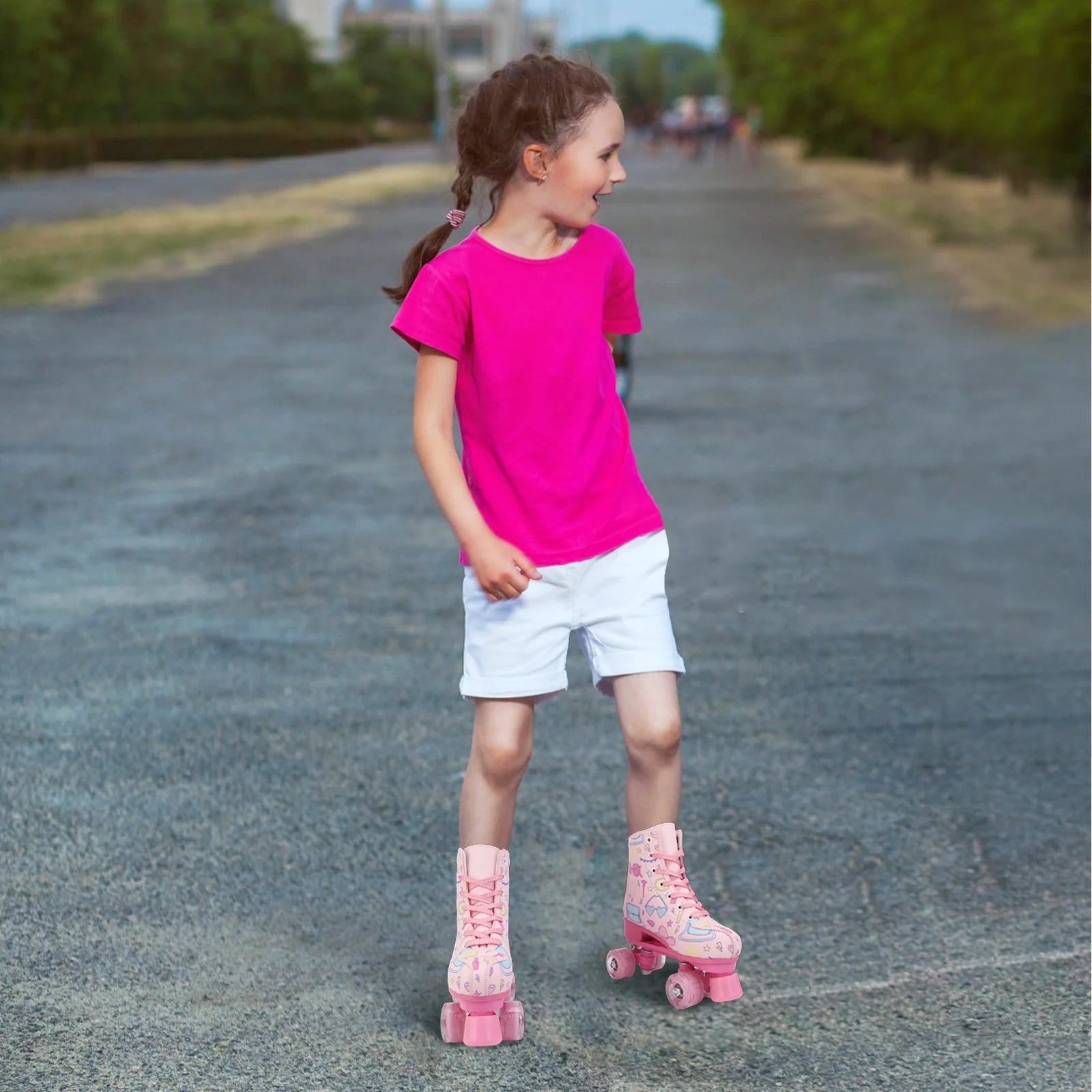Double-row quad roller skates with flashing wheels for women and girls