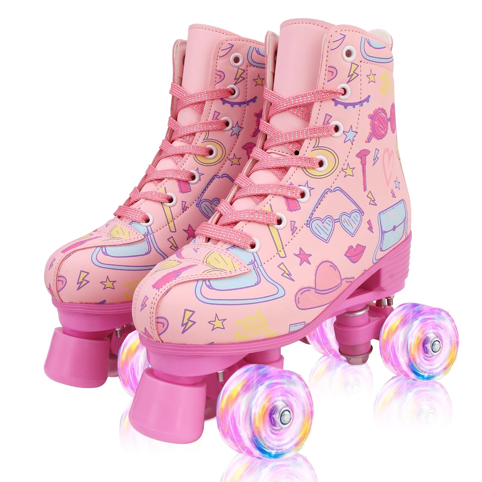 Double-row quad roller skates with flashing wheels for women and girls