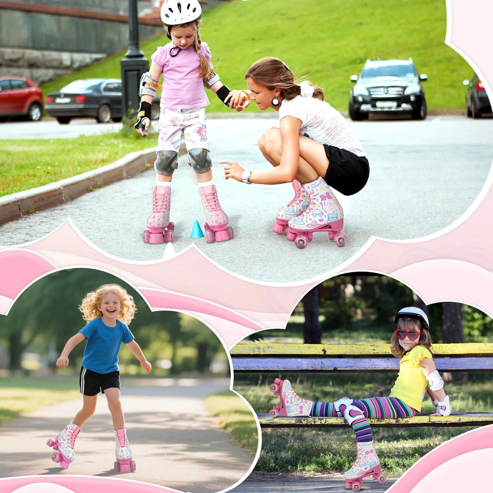 Double-row quad roller skates with flashing wheels for women and girls