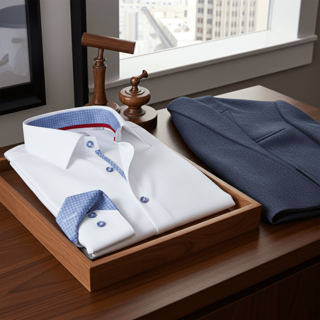 Edward// // Cotton Knit - Stretch Button - Up Shirt With Contrast Details // White // Tailored Fit (Fitted) - silverfoxgoods