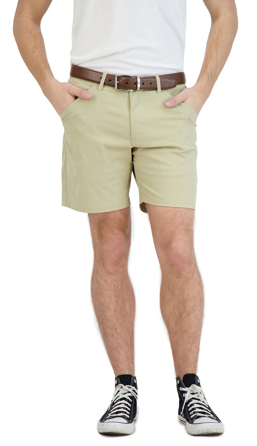 Everyday Stretch Shorts with a Comfortable Built - In Liner - Business Casual Style - Khaki - silverfoxgoods