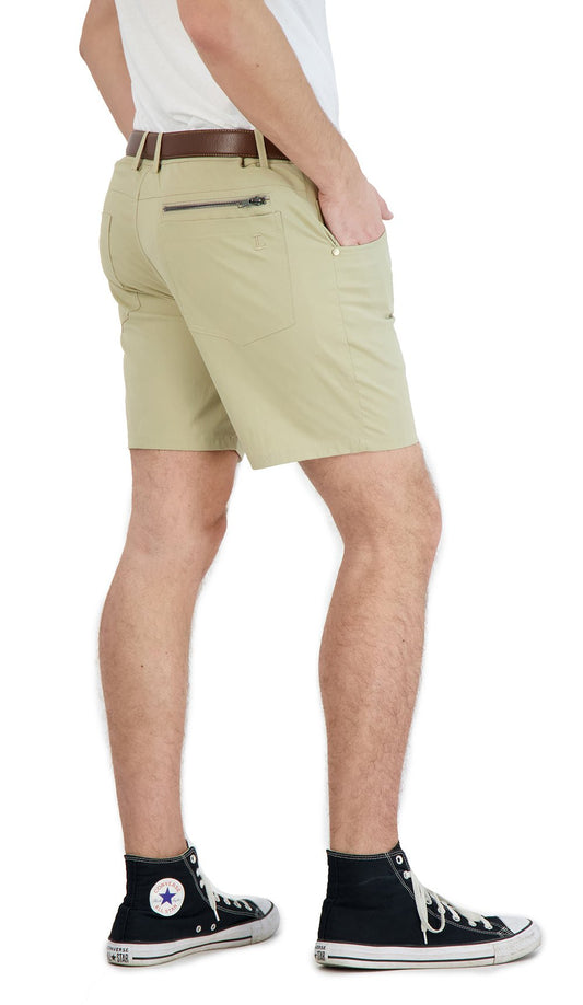 Everyday Stretch Shorts with a Comfortable Built - In Liner - Denim Style - Khaki - silverfoxgoods