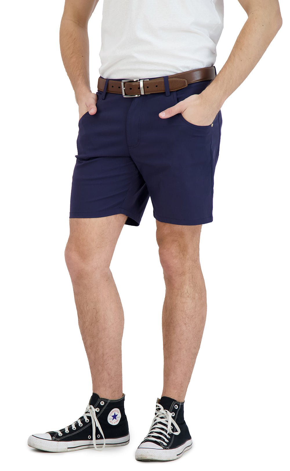 Everyday Stretch Shorts with a Comfortable Built - In Liner - Denim Style - Navy - silverfoxgoods