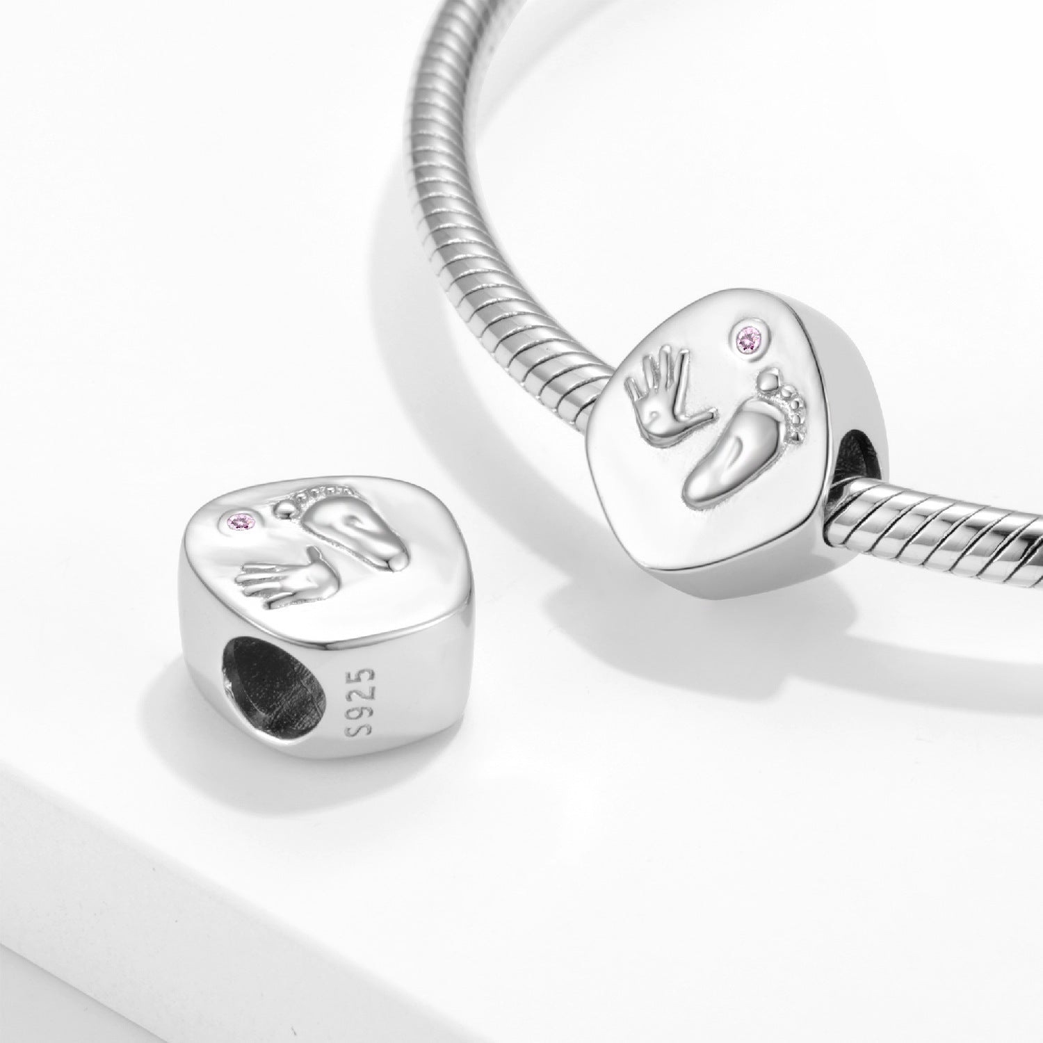 Footprint Beads Simple Maternal Love 925 Silver Oxide Bracelet DIY Accessories Pendant - silverfoxgoods
