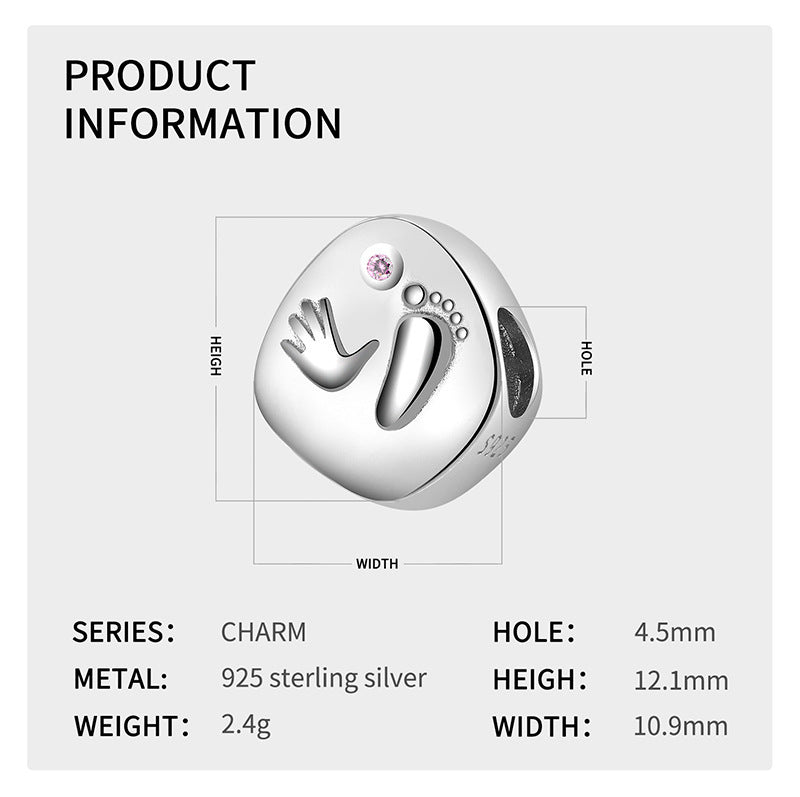 Footprint Beads Simple Maternal Love 925 Silver Oxide Bracelet DIY Accessories Pendant - silverfoxgoods