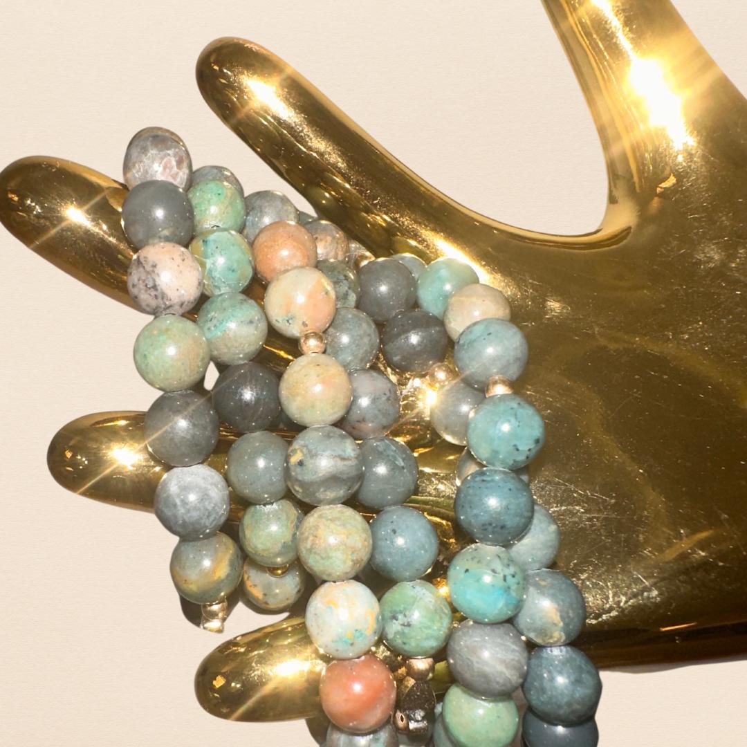 Genuine Chrysocolla Stone Crystal Bracelet with 14k Gold Filled Spacers 7 - 11 - silverfoxgoods