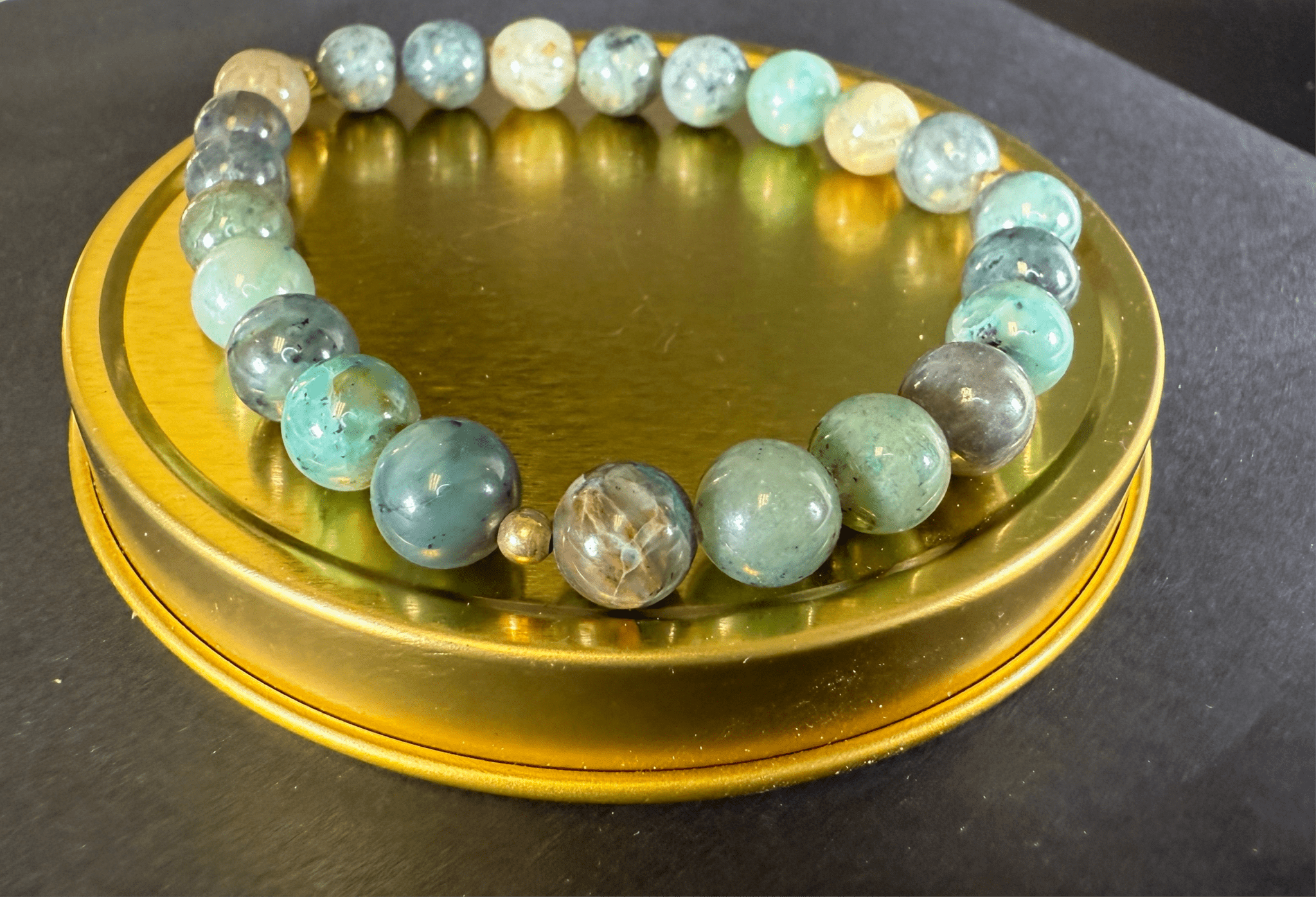 Genuine Chrysocolla Stone Crystal Bracelet with 14k Gold Filled Spacers 7 - 11 - silverfoxgoods