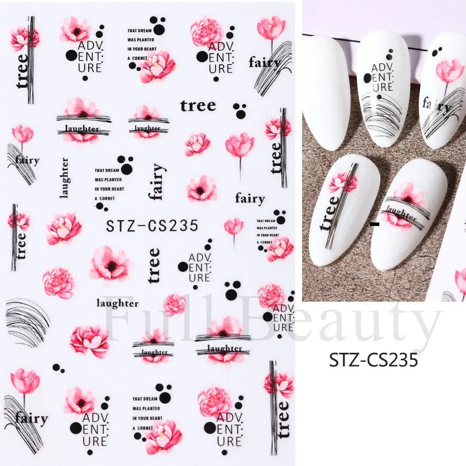 Golden Pumpkin Maple Leaf Pattern Nail Decals Fall Autumn Leaves & Geometric & Letter Stickers - silverfoxgoods