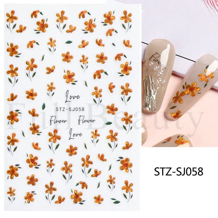 Golden Pumpkin Maple Leaf Pattern Nail Decals Fall Autumn Leaves & Geometric & Letter Stickers - silverfoxgoods