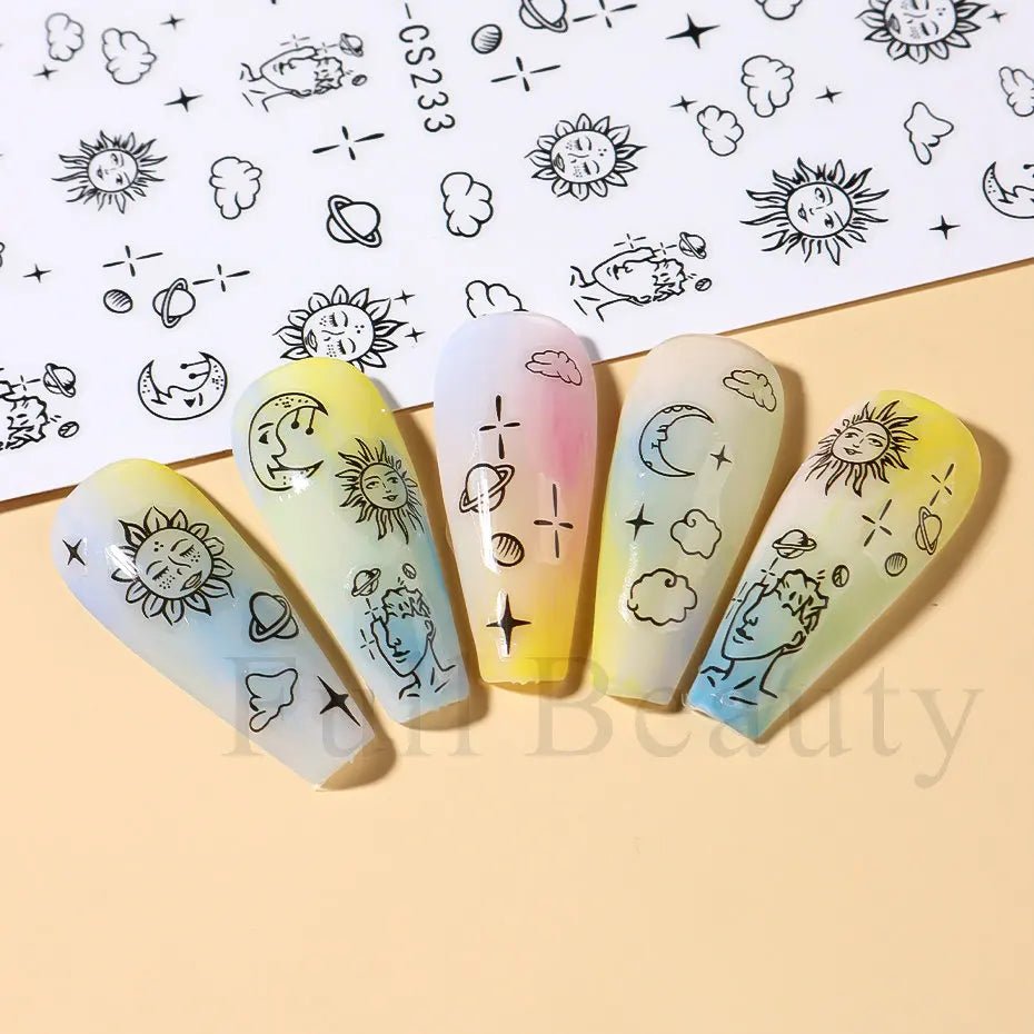 Golden Pumpkin Maple Leaf Pattern Nail Decals Fall Autumn Leaves & Geometric & Letter Stickers - silverfoxgoods