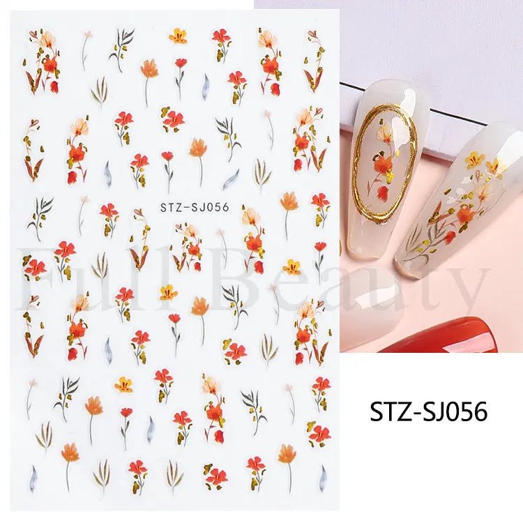 Golden Pumpkin Maple Leaf Pattern Nail Decals Fall Autumn Leaves & Geometric & Letter Stickers - silverfoxgoods