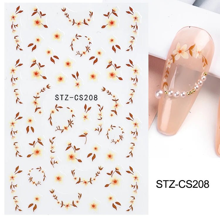 Golden Pumpkin Maple Leaf Pattern Nail Decals Fall Autumn Leaves & Geometric & Letter Stickers - silverfoxgoods