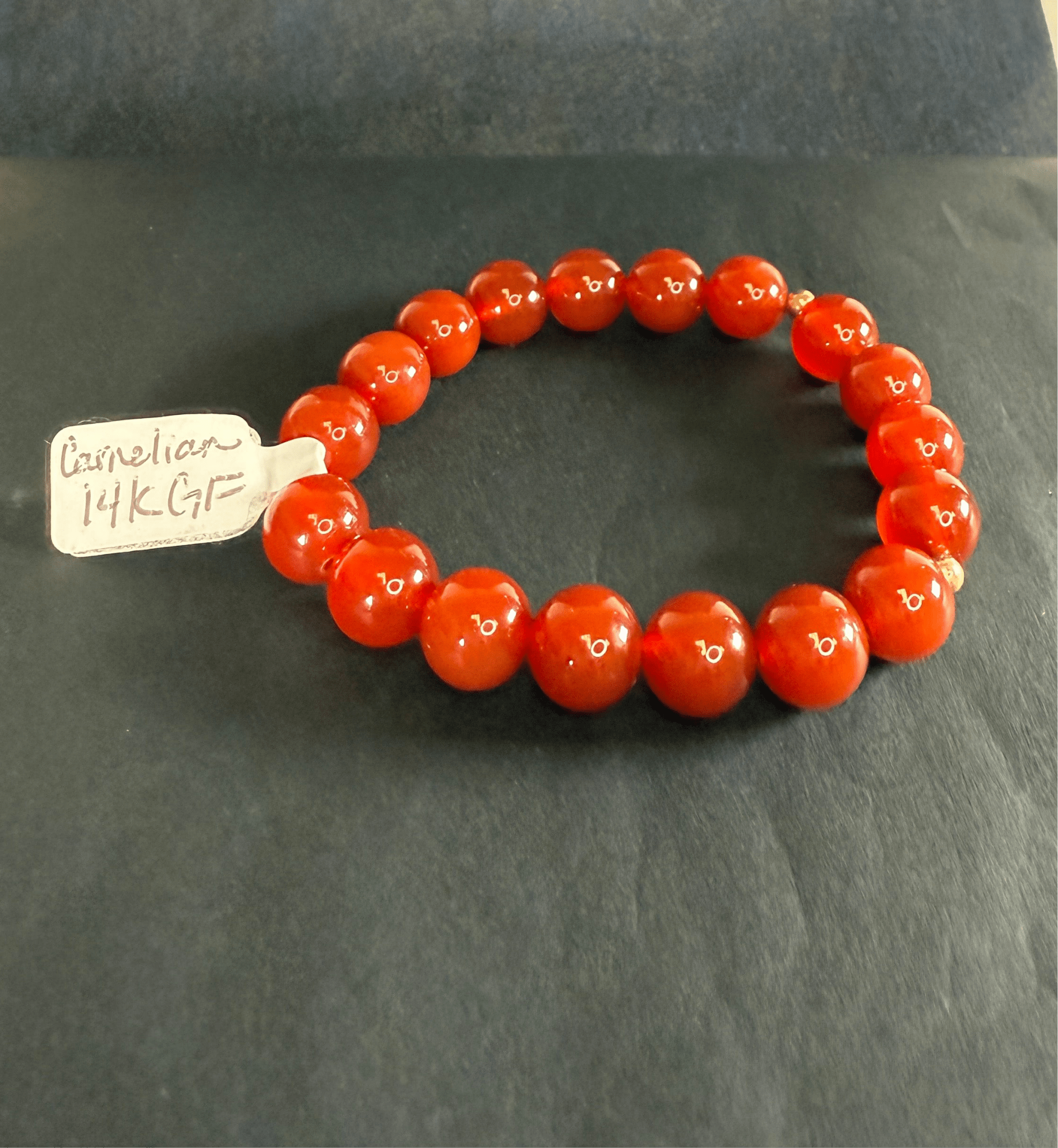 Handmade Carnelian Bracelet with 14k GF spacers - silverfoxgoods