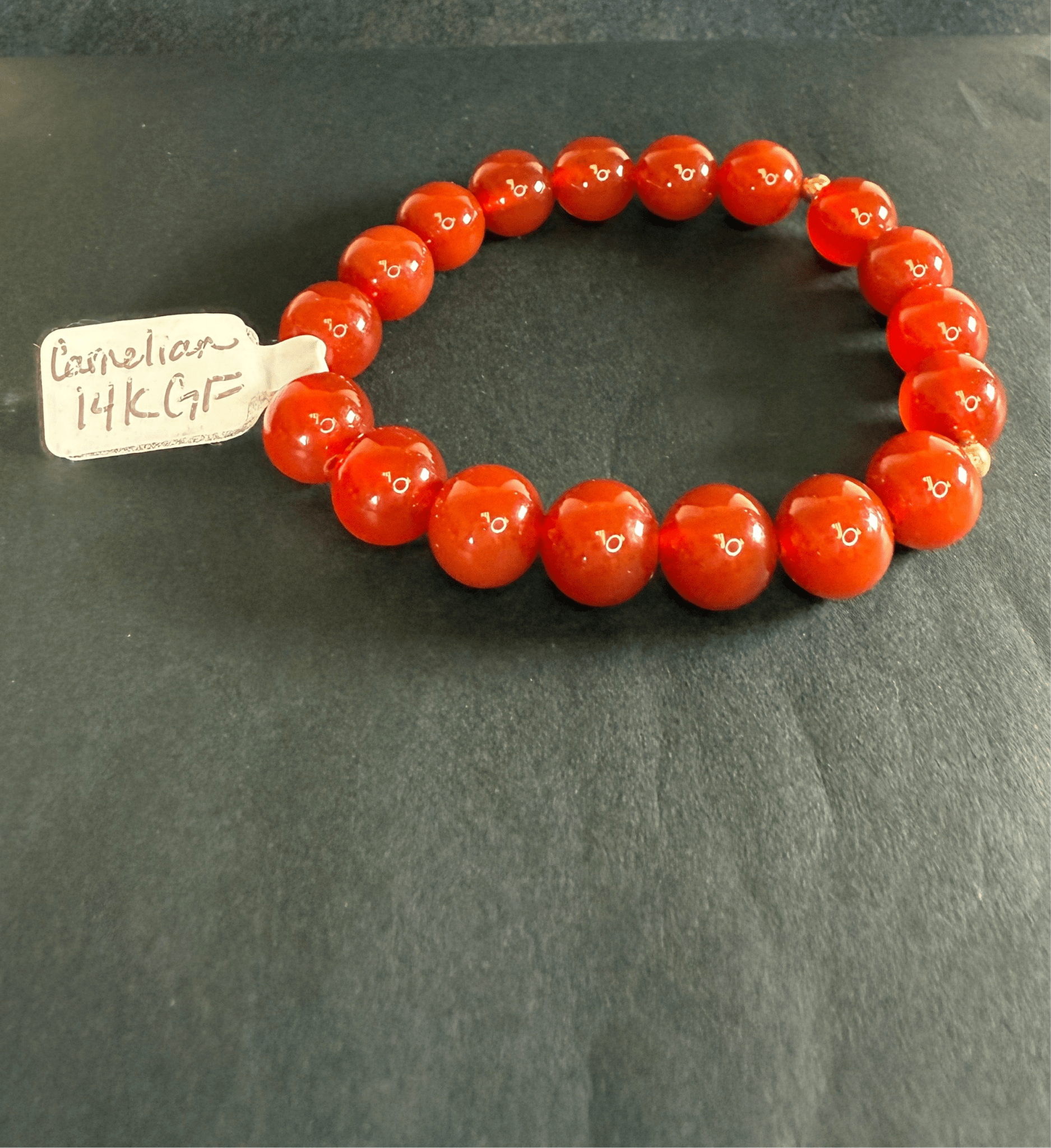 Handmade Carnelian Bracelet with 14k GF spacers - silverfoxgoods