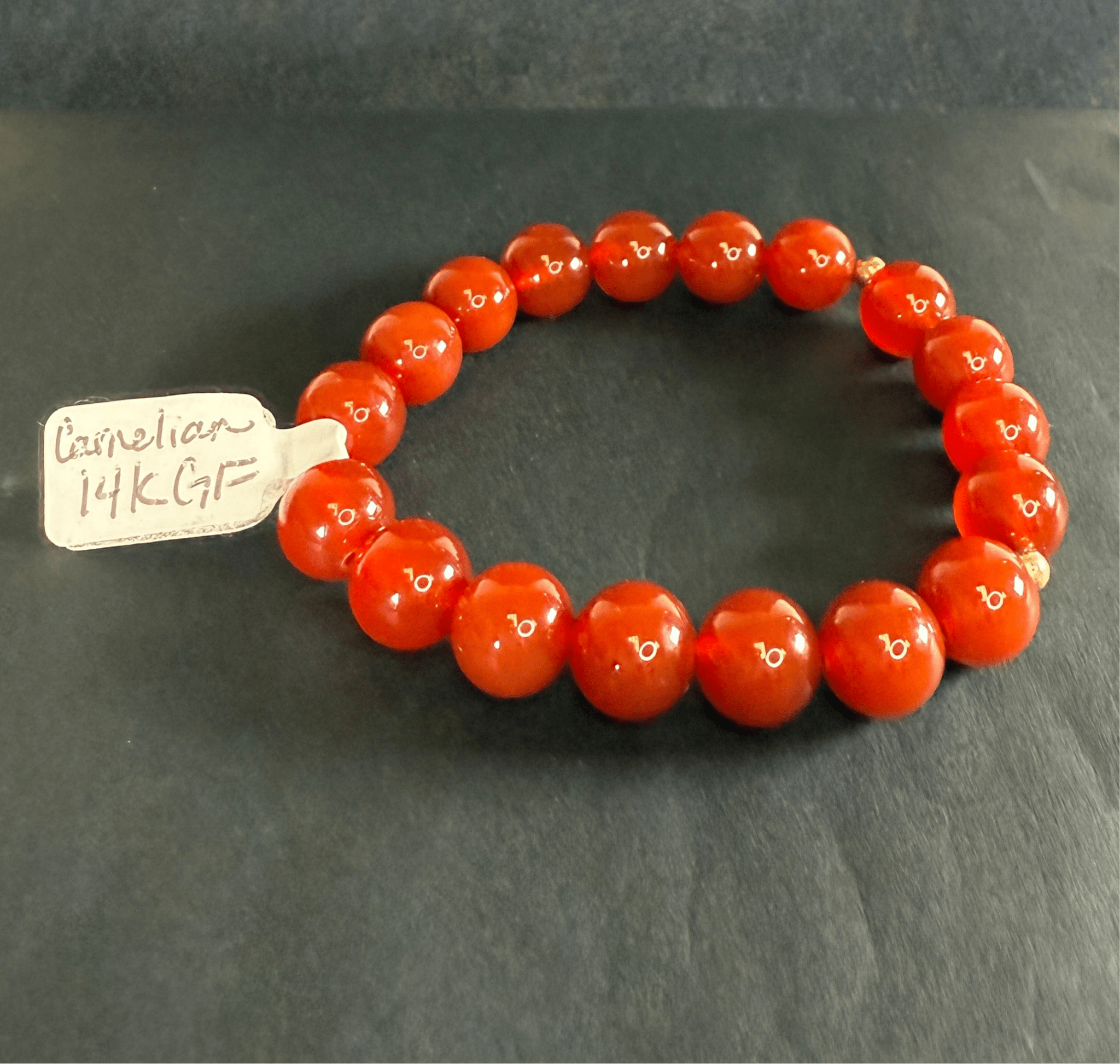 Handmade Carnelian Bracelet with 14k GF spacers - silverfoxgoods