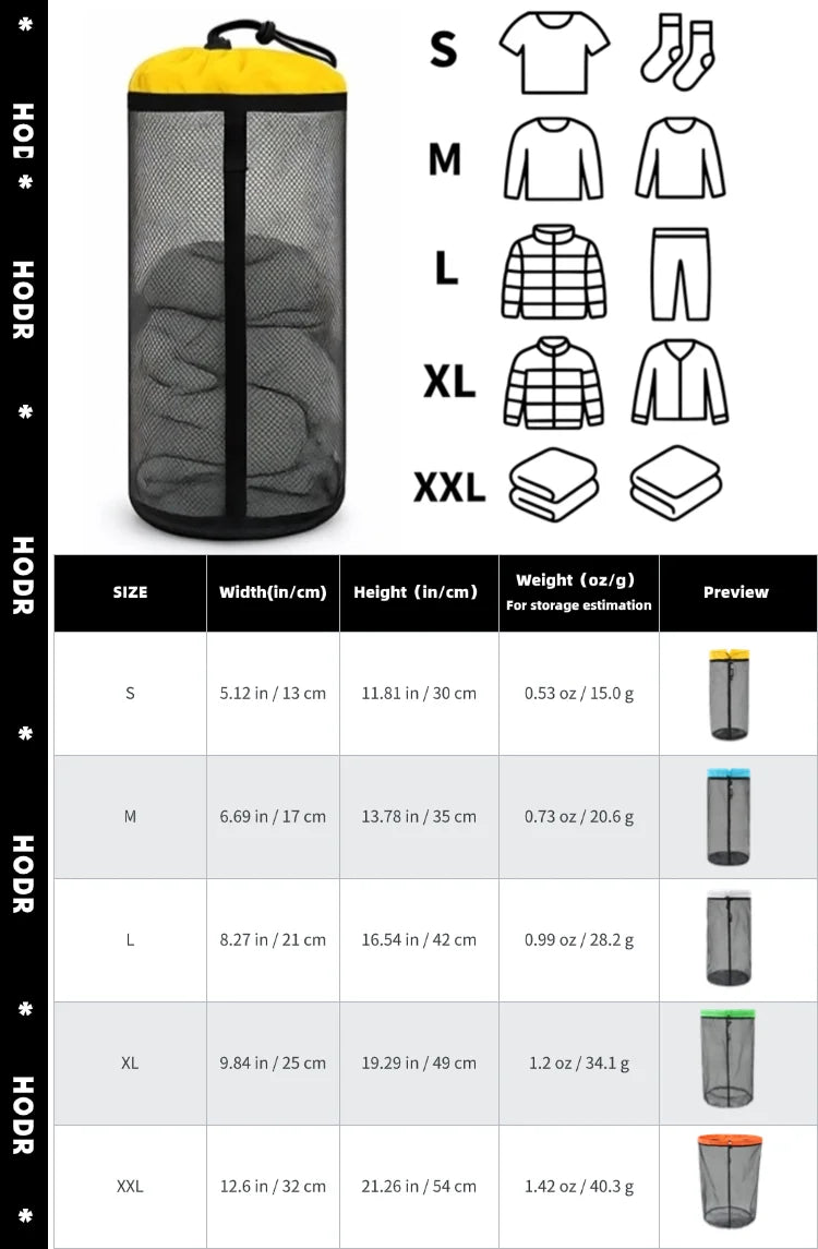 [HODR] Mesh Bags Lightweight Mesh Stuff Sack Drawstring Storage Bags Compression Pouches for Camping, Hiking, Laundry & Grocery - silverfoxgoods