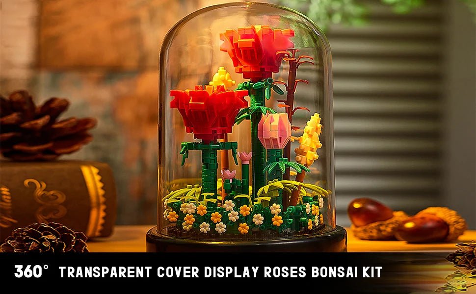 LED Flower Bouquet Building Kit - Red Roses Botanical Blocks for Valentines Gift - silverfoxgoods