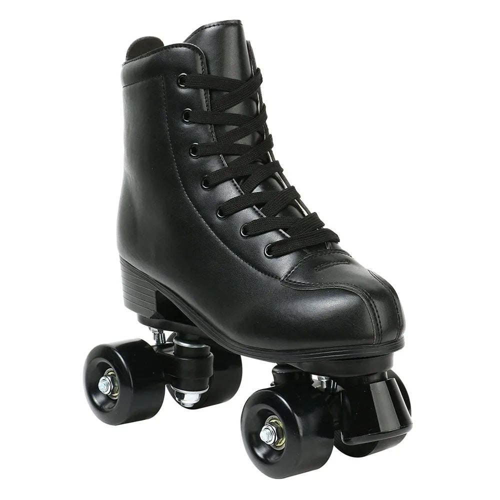 Women’s PU leather double-row quad roller skates with 4 wheels