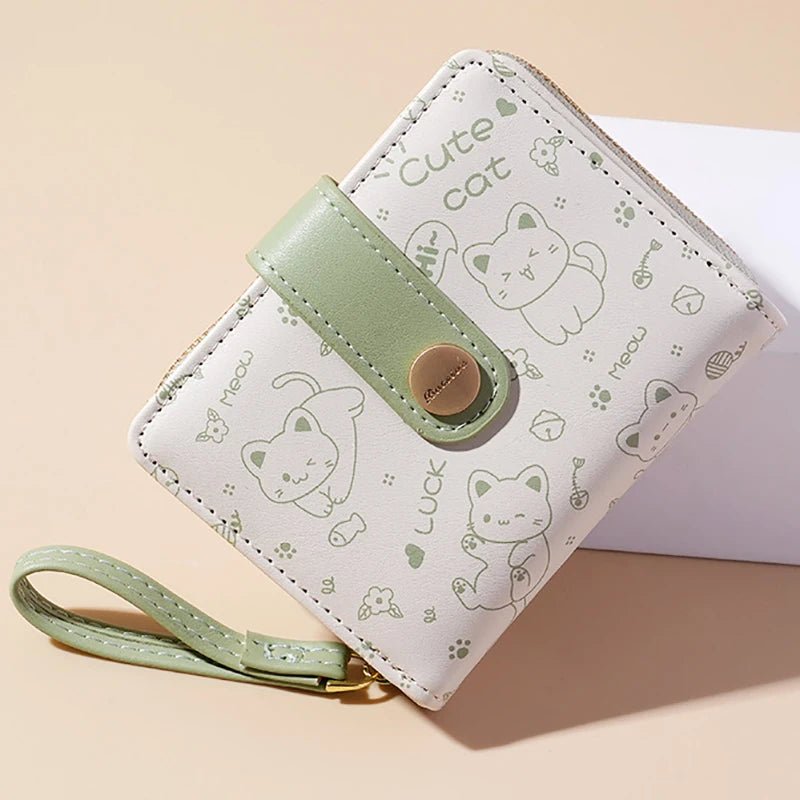 Japanese Cute Cat Girls Wallet Short Student ID Bank Card Holder Money Bag Zipper Wallets For Women Key Storage Purse Coin Purse - silverfoxgoods
