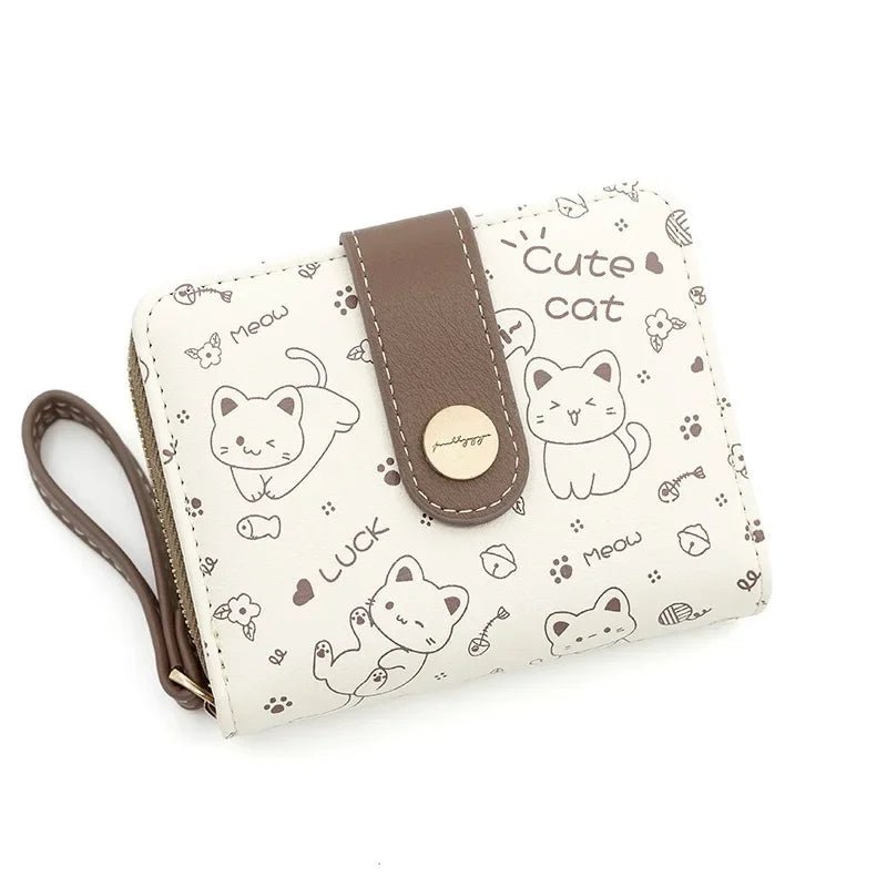 Japanese Cute Cat Girls Wallet Short Student ID Bank Card Holder Money Bag Zipper Wallets For Women Key Storage Purse Coin Purse - silverfoxgoods