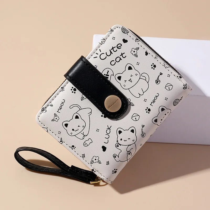 Japanese Cute Cat Girls Wallet Short Student ID Bank Card Holder Money Bag Zipper Wallets For Women Key Storage Purse Coin Purse - silverfoxgoods