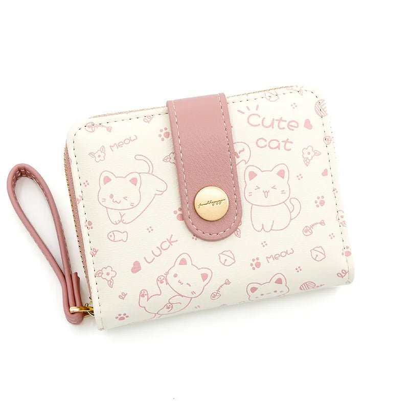 Japanese Cute Cat Girls Wallet Short Student ID Bank Card Holder Money Bag Zipper Wallets For Women Key Storage Purse Coin Purse - silverfoxgoods
