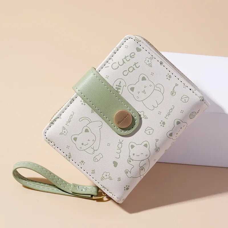 Japanese Cute Cat Girls Wallet Short Student ID Bank Card Holder Money Bag Zipper Wallets For Women Key Storage Purse Coin Purse - silverfoxgoods